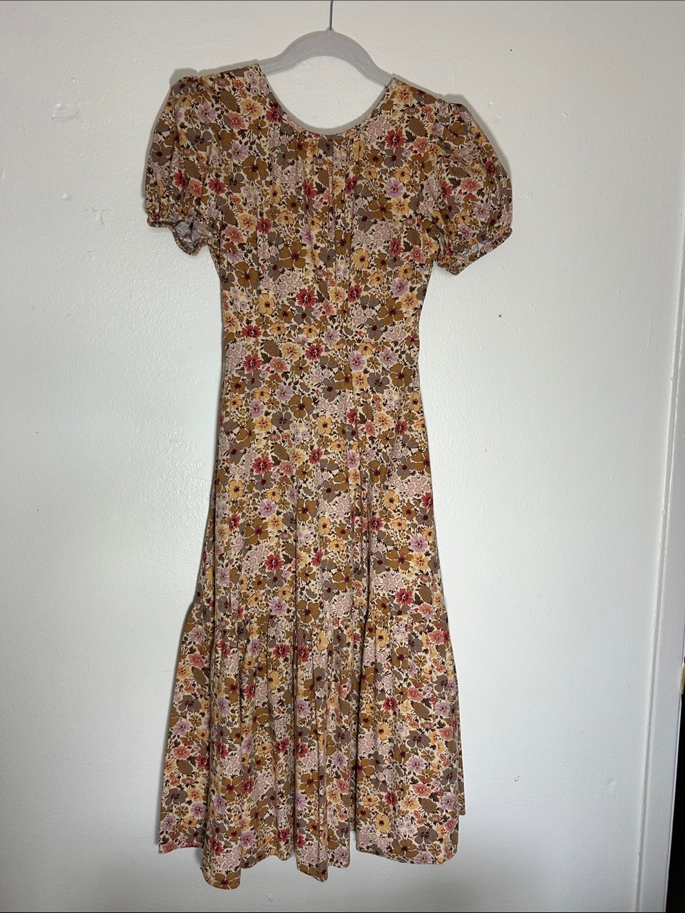 Madewell Brown Floral Puff-Sleeve Midi Dress